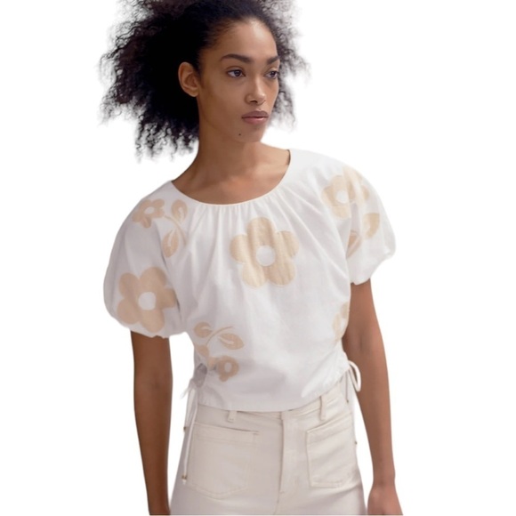 Madewell Tops - Madewell NWT Embroidered Poplin Puff-Sleeve Cutout Crop Top Size Medium